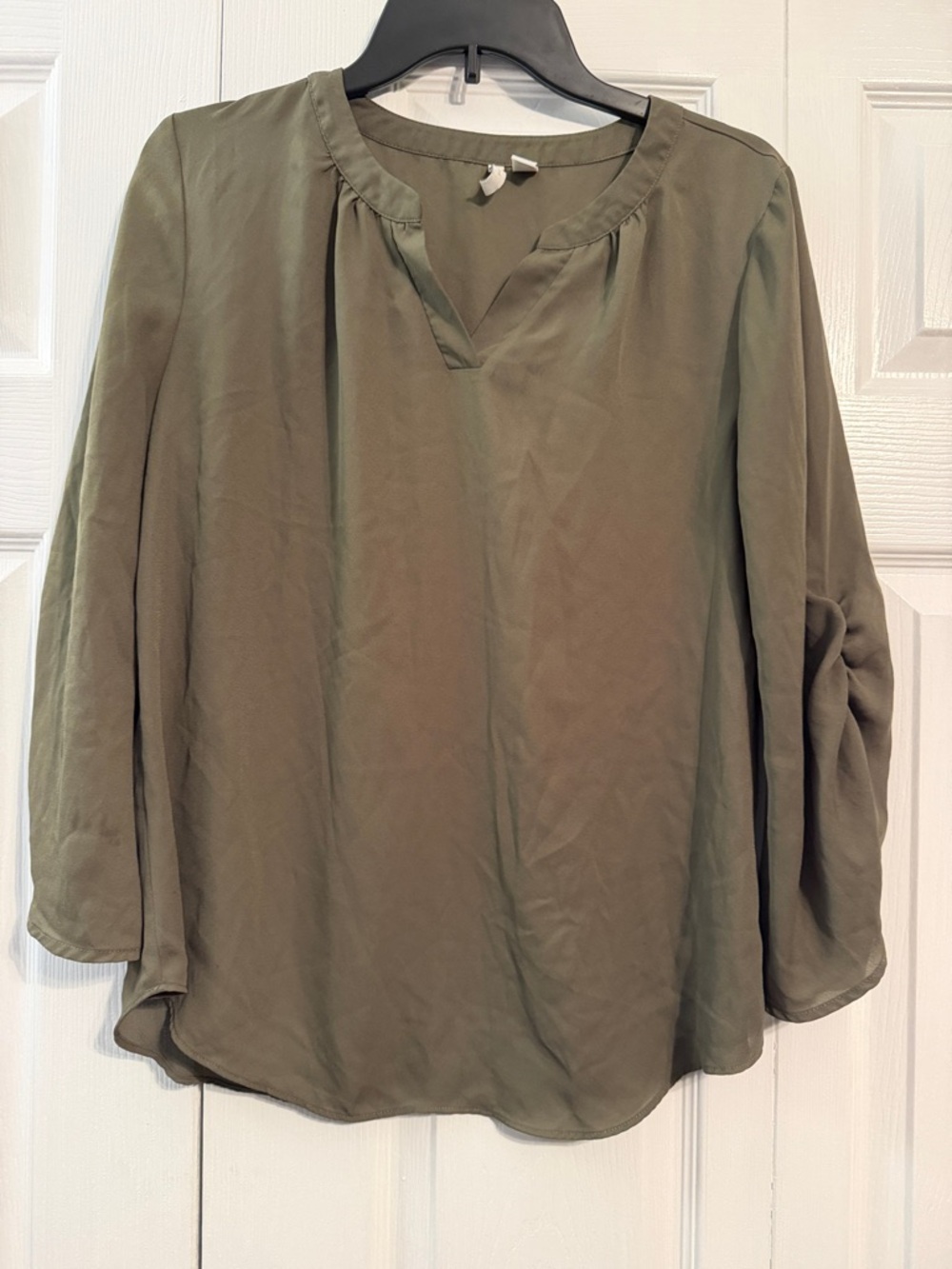Olive Green Womens V-Neck Blouse
